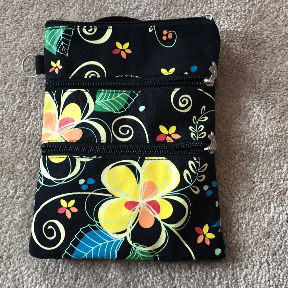 flower patterned cross body bag with 3 pockets
